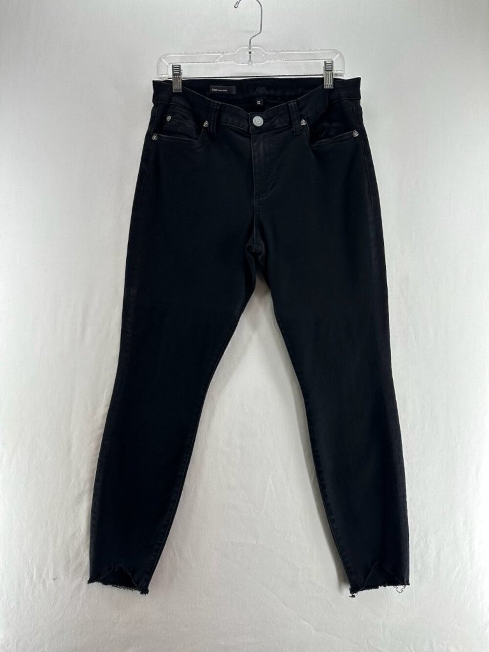 KUT from the Kloth Carlo Ankle Skinny Jeans Women 12 Raw Hem Stretch Denim Black
